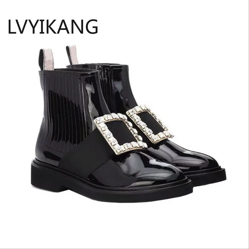 

New 2019 Women Autumn Winter New Round Head Flat Bottom Boots Fashion Thick Bottom Boots Thick bottom Boots Ankle boots Booties