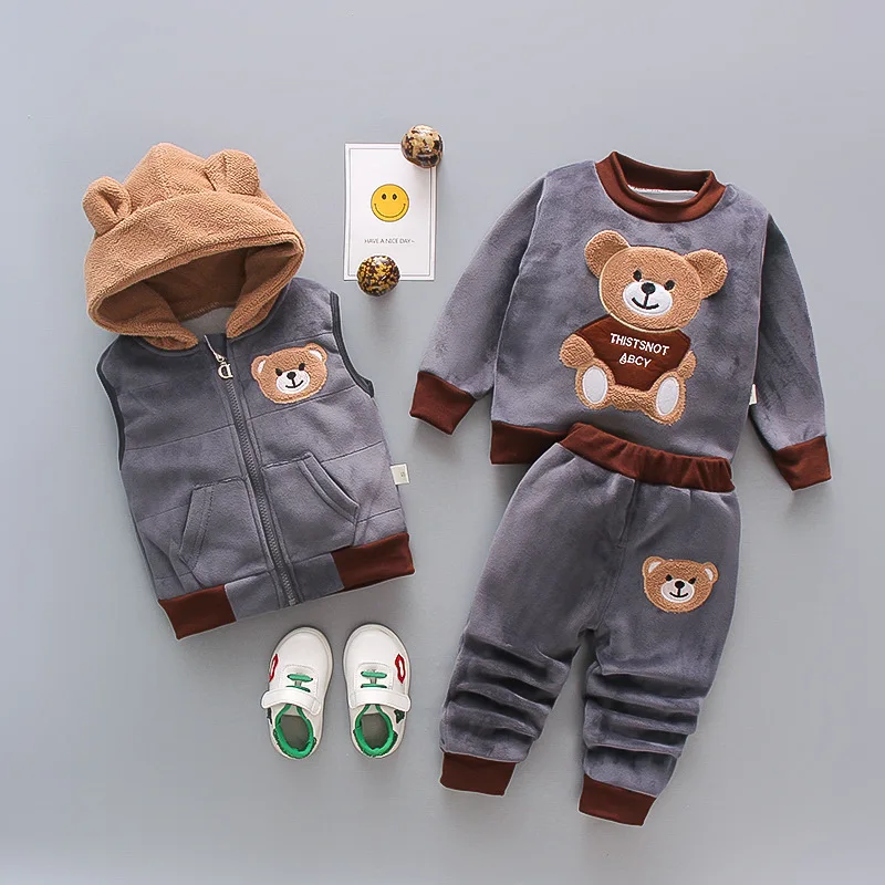

Boys And Girls Autumn And Winter Long-Sleeved Children's Double-Sided Velvet Cartoon Three-Piece Children's Clothing
