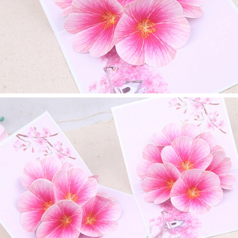 

C5AD Peach Blossom Greeting Cards Handmade Birthday Wedding Invitation 3D Up Card