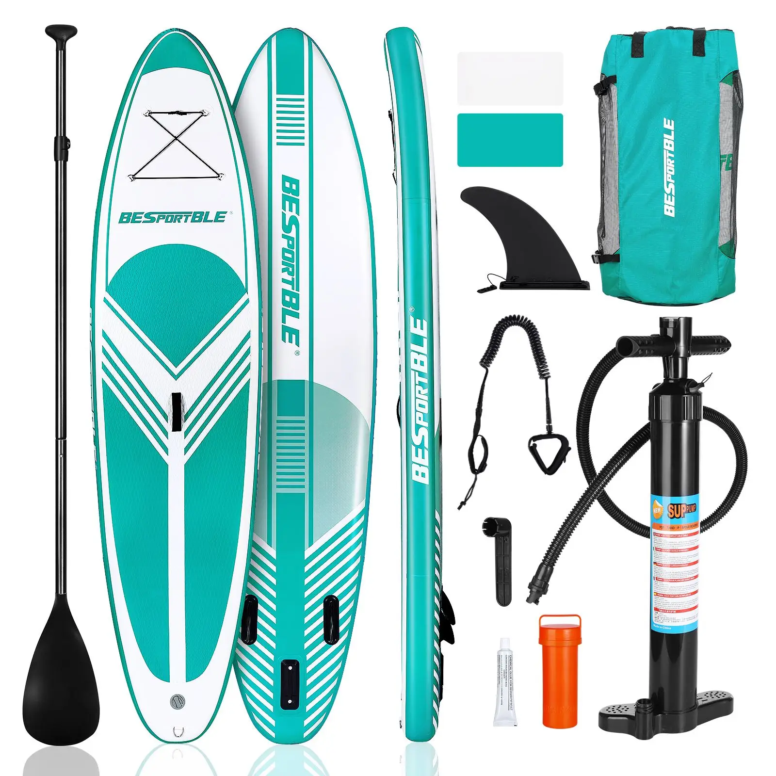 

Inflatable Paddle Board Board SUP W Stand-Up Paddle Board Accessories Backpack Paddle Pump Non-Slip Deck Waterproof Backpack