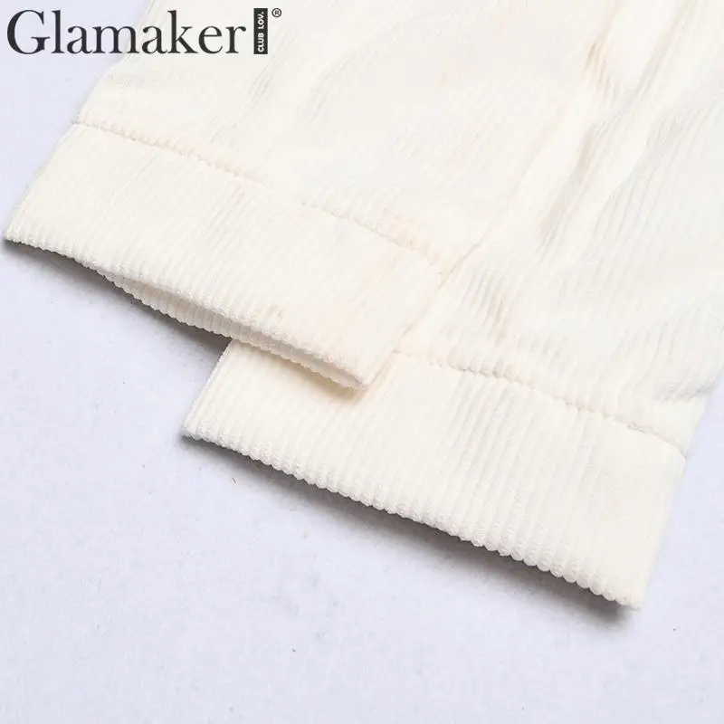 Glamaker вельвет отложной воротник Сексуальная короткая куртка длинный рукав карманы теплая Женская куртка осенне-зимняя уличная мода Женская куртка