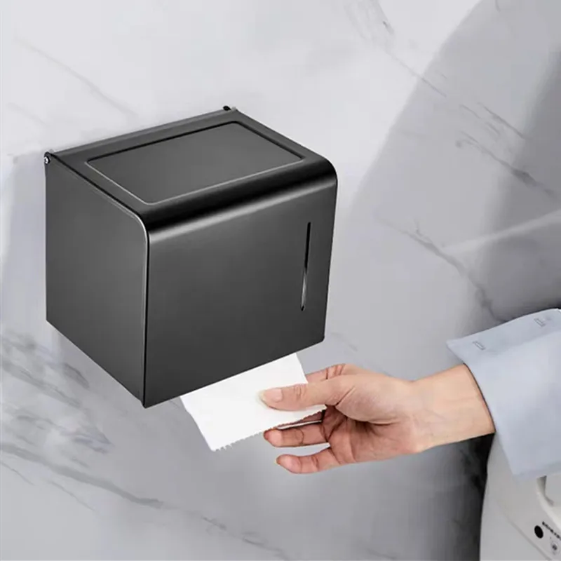 WZLY Matte Black Paper Box Bathroom Towel Dispenser Wall Mounted Aluminum Tissue Holder Commercial Hand Racks | Обустройство дома