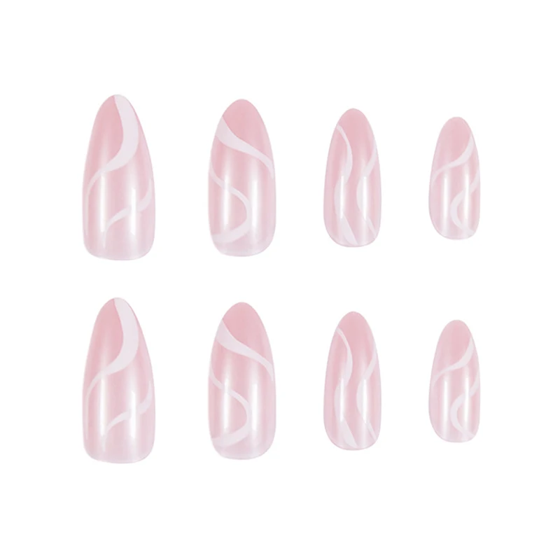 

Uñas Postizas 24pcs French Ripple Wear Long Paragraph Fashion Manicure Patch False Nails Save Time Wearable Nail Patch Fake Nail