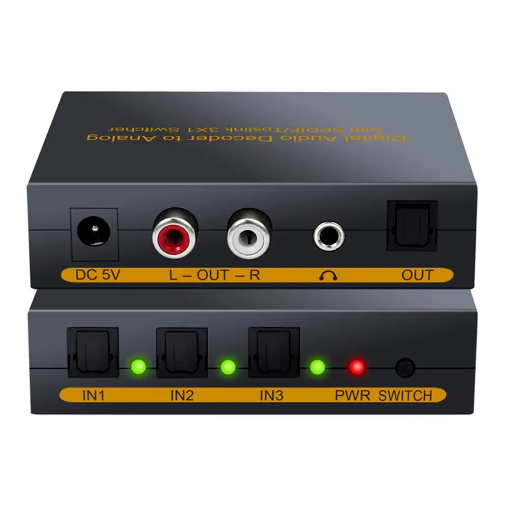 SPDIF Toslink переключатель 3 × 1 цифро аналоговая Опора аудио конвертера 5 канал + L/R