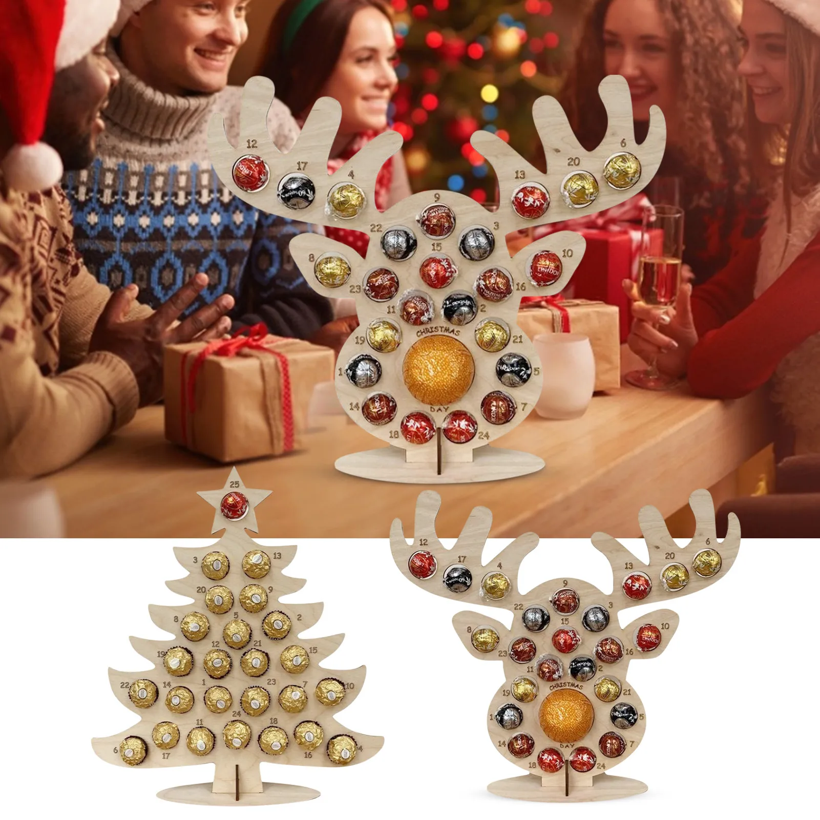 

Christmas Advent Calendar DIY Christmas Tree & Elk Head Chocolate Display Rack Merry Christmas Decorations For Home Noel Navidad
