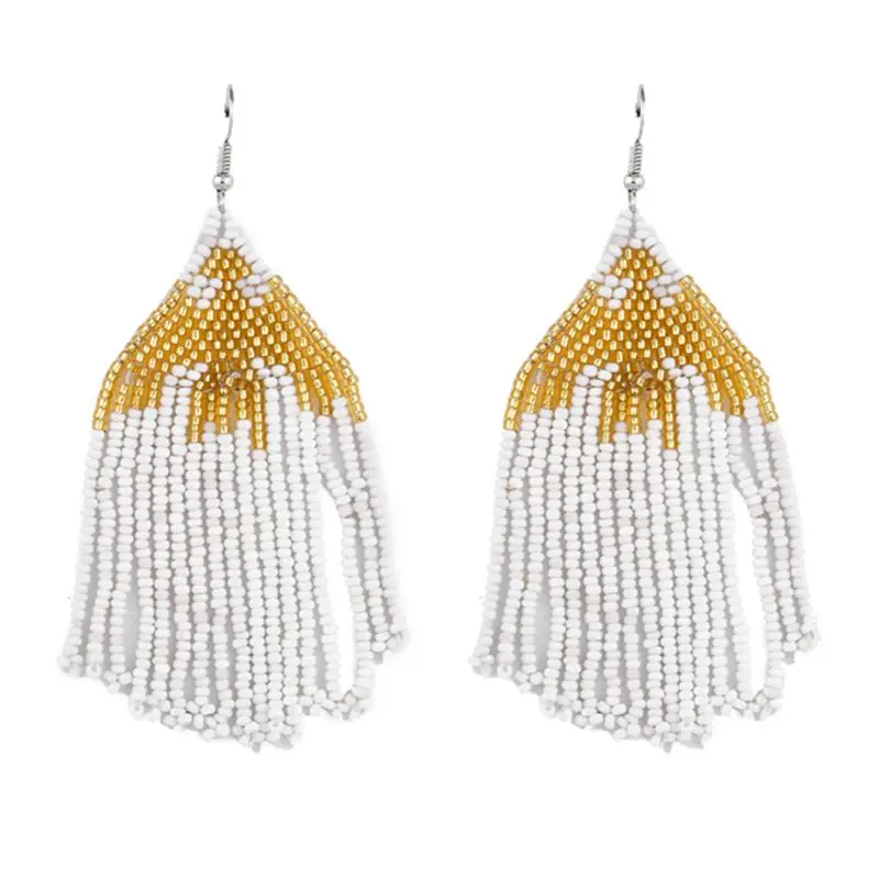 

Beaded Earrings Geometric Irregular Multicolor Handmade Oversized Handmade Seed T84B
