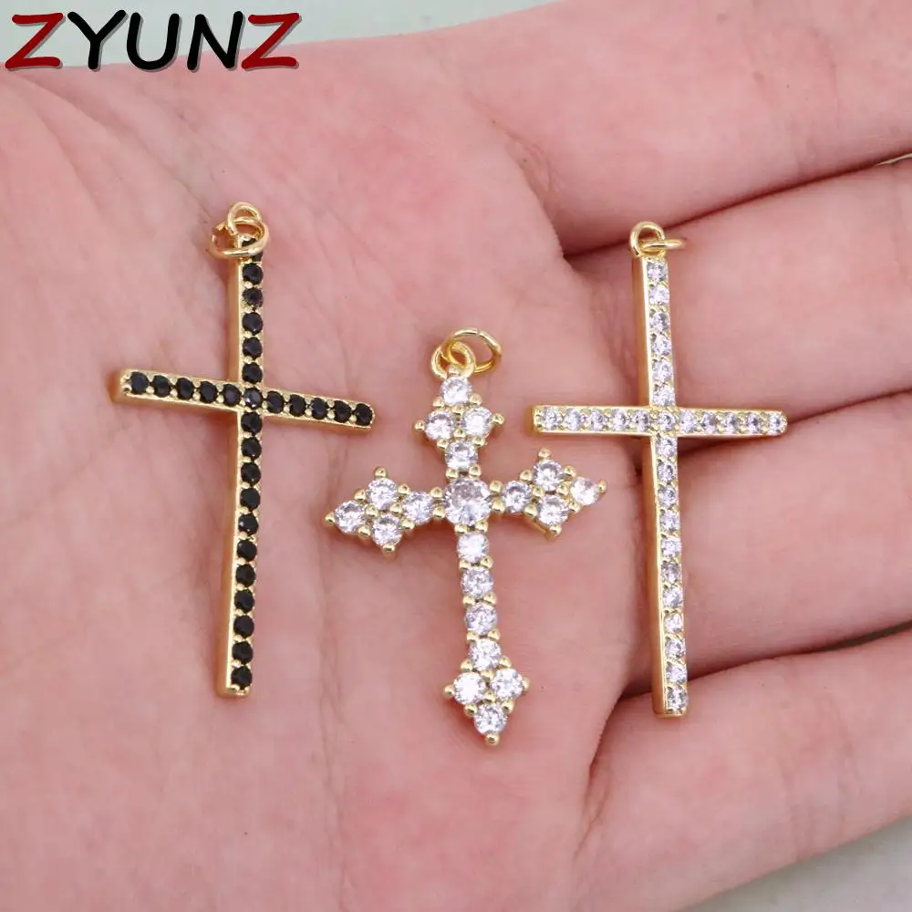 

10PCS, Gold Color Crystal Zirconia Cross Neck Pendants Minimalist Cross Charms Pendant Copper Zircon Accessories
