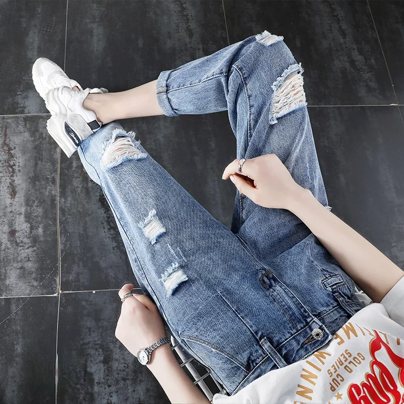 

Ripped Jeans Women Loose 2021 New Slim Harem Pants Beggar Pants Straight High Waist Daddy Pants Jeans for Women