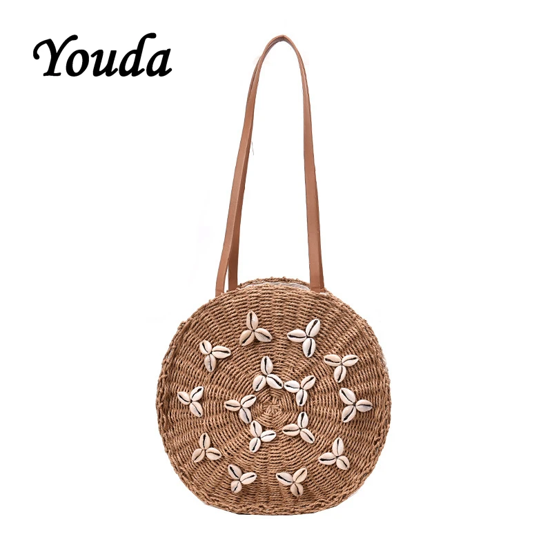 Youda плетеная солома круглая Пляжная сумка Повседневная простая стильная