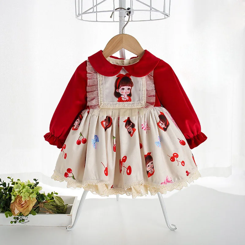 

Зимнее теплое красное платье для маленьких девочек 6-4 лет, детское платье принцессы с бархатной подкладкой, платья для малышей, одежда для 1-...