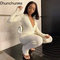 2021 fall ribbed 2 piece pants suit long sleeve single breasted t shirts trouser matching set women sexy patchwork jumpsuits