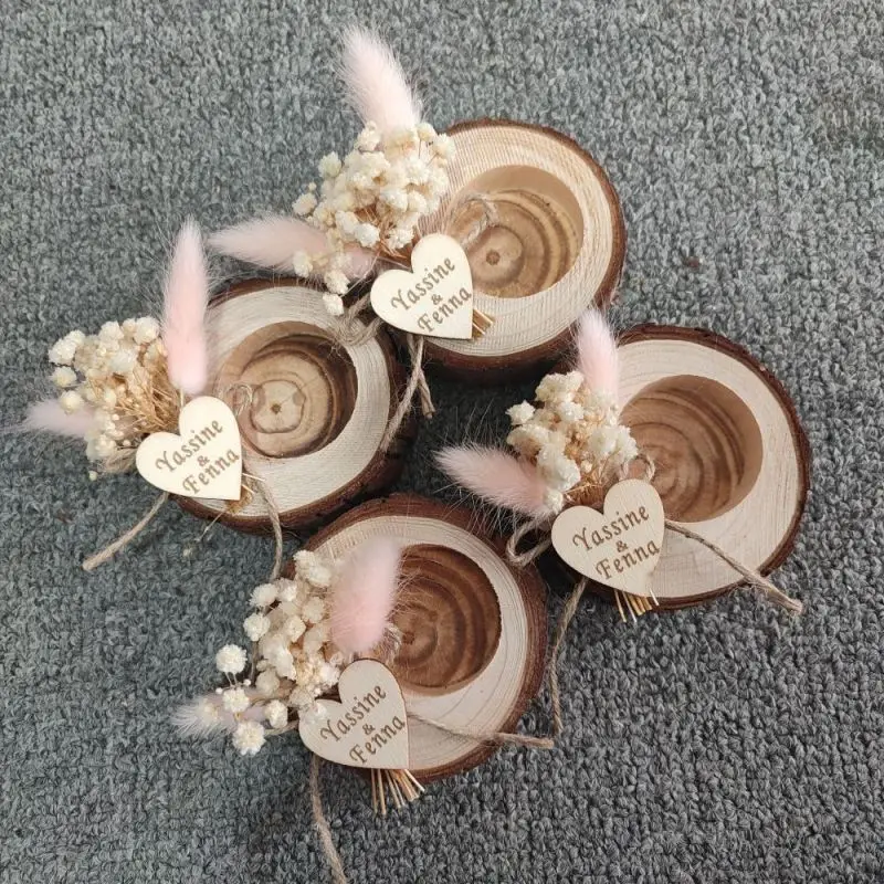 Деревянный подсвечник сувенирная бирка свадебный сувенир в деревенском стиле