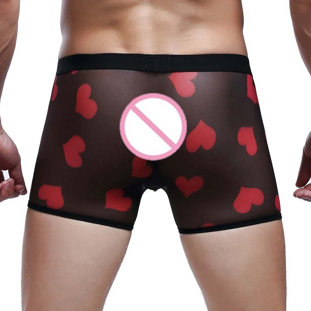 

Men's sexy underwear fashion fun love printing underwear men's mesh breathable printing flat sexy underwear X5