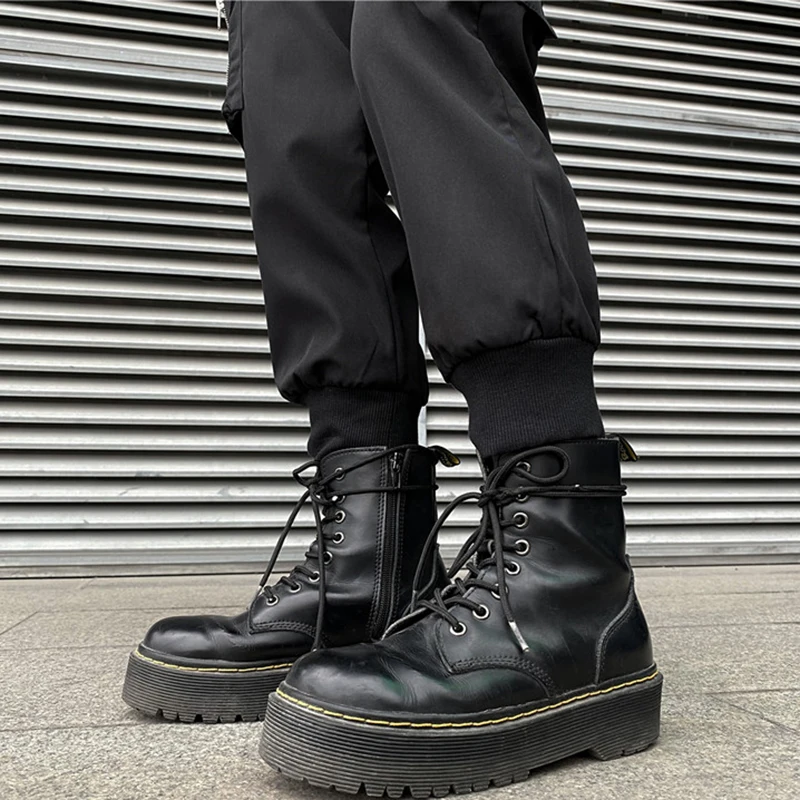 

Women Cargo Pants High Waist Elastic Black Pockets Solid Female Trousers Streetwear Hip Hop Jogger