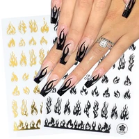 3d holographic fire flame nail stickers slider gold black new year manicure decals diy nail art decorations decor tool glcb205