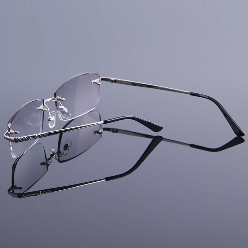 Мужские очки без оправы с алмазной отделкой для чтения затемненными линзами