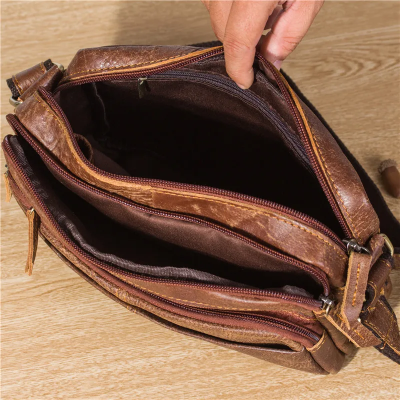 Винтажная Мужская сумка из натуральной кожи сумки через плечо карманы для мужчин