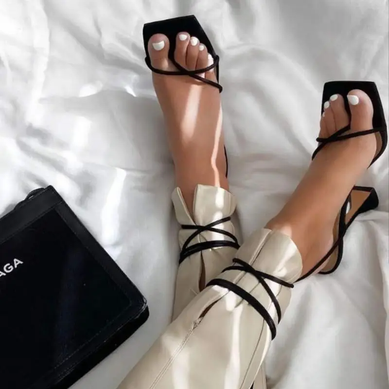 

High Heels Sandals Women 2021 Luxury Brand Sexy Cross Strap ZAR Fashion 11CM Square Toe Woman Shoes On Heels Sandals Plus Size