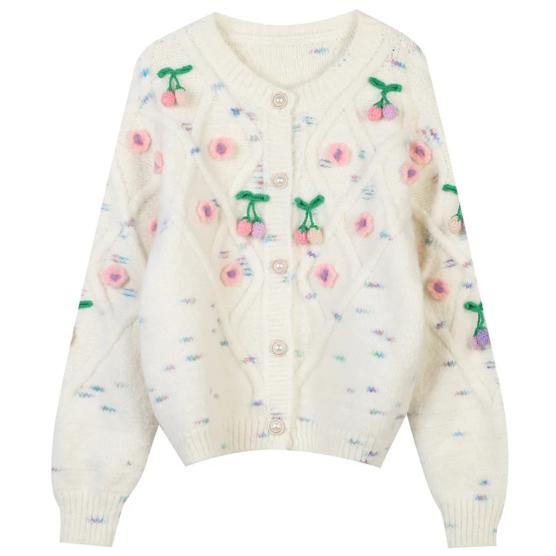 

Женский трикотажный кардиган с длинным рукавом, белый Повседневный свитер с круглым вырезом и цветочным принтом, элегантная уличная одежда...