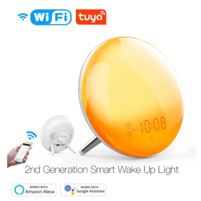 

WiFi Smart Wake Up Light Workday Clock Sunrise/Sunset Simulation 4 Alarms Works With Alexa Google Home Tuya App Remote Control