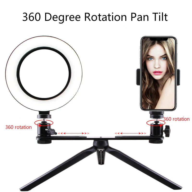 Led Selfie Ring Light with Desktop Tripod Mobile Phone Clip Beauty Fill Circle Photography Video Continuous Lighting Set | Электроника