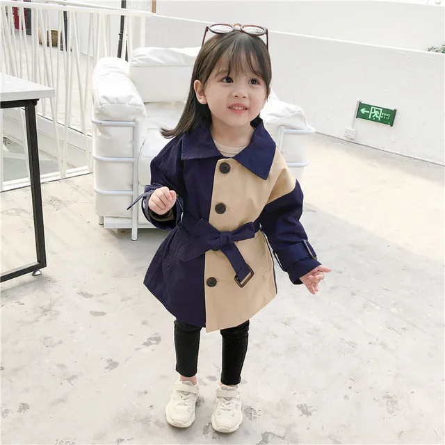 

2020 Girls' Windbreaker Splice 2 Colors Girls Spring and Autumn Coat Children's Wear Clothes Long Cardigan Windbreaker ZL255