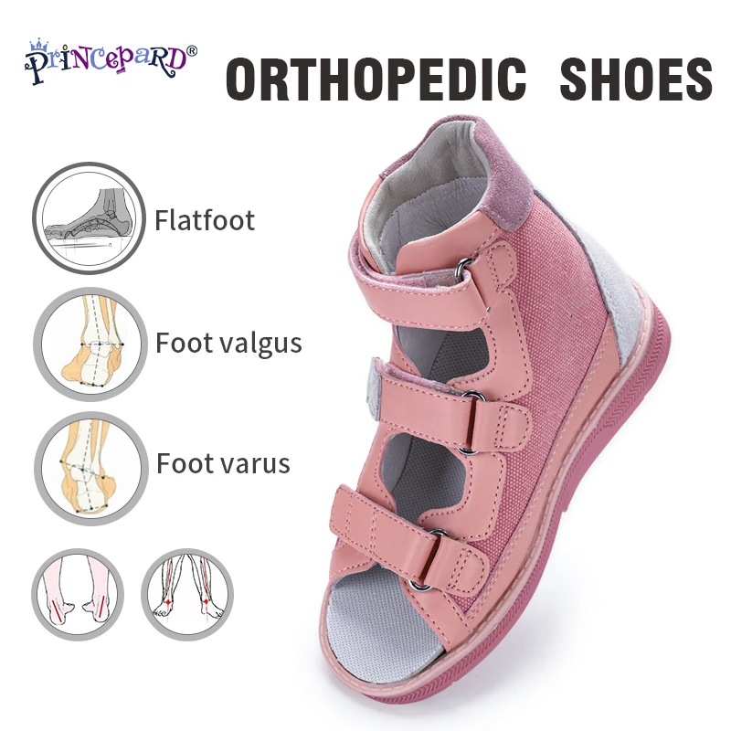 Orthopedic Shoes Kids Girls Princepard Summer Pink Princess Sandals with Correcting Insoles for Arch Support Care Ankle-Wrap