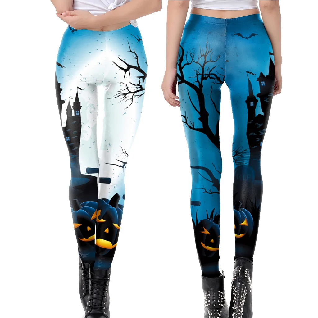 Женские леггинсы с цифровым принтом облегающие готические высокой талией и