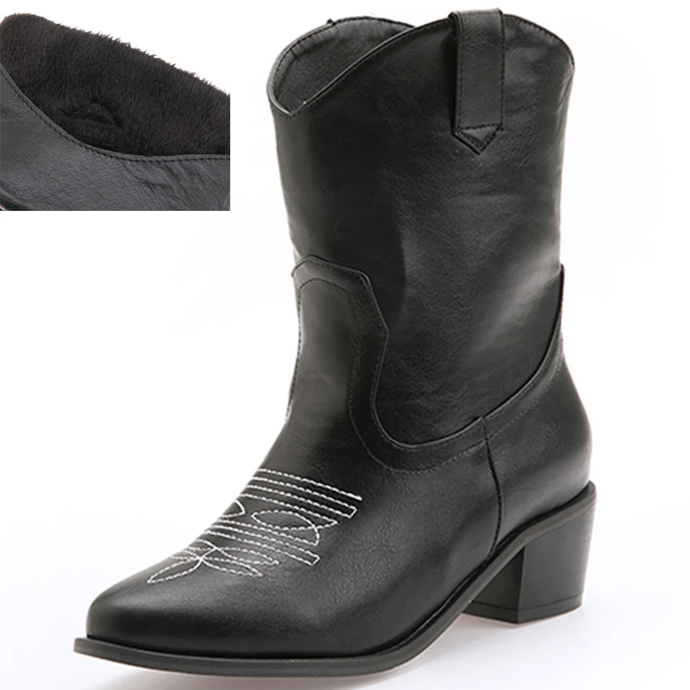 black style 2 SARAIRIS/ботинки размера плюс; большие размеры 32-48; Цвета: черный острый носок; женские зимние ботильоны в стиле "Вестерн" Для женщин женская обувь на высоком каблуке - Цвет: black style 2