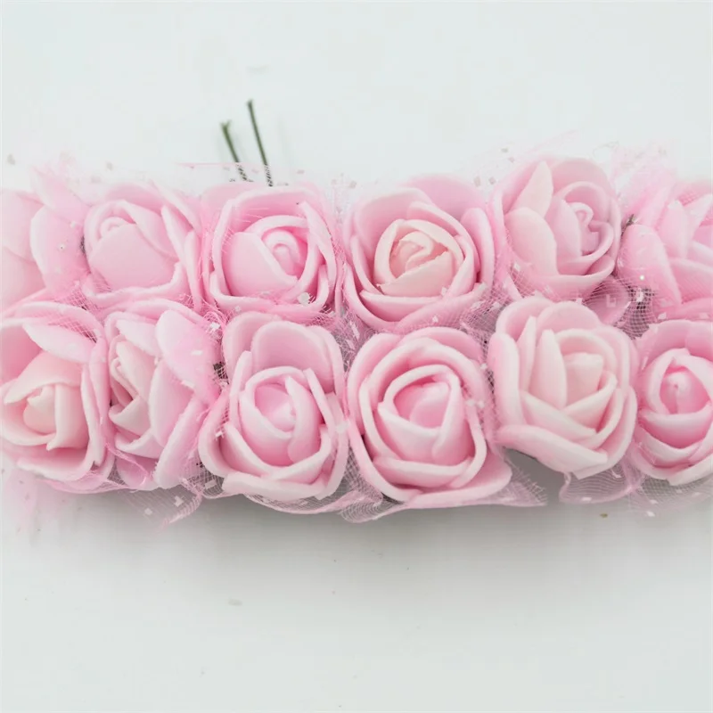 Light pink 144 шт мини-букет из искусственных пузырей с розами, разноцветный Свадебный домашний декор, скрапбукинг, искусственные цветы, аксессуары для венков - Цвет: Light pink