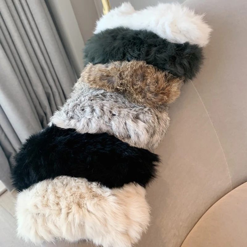 Повязка на голову женская из натурального кроличьего меха эластичная широкая