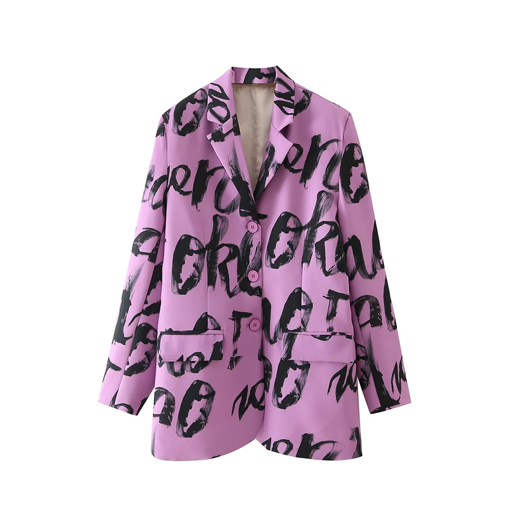 

Женский Однобортный блейзер с принтом, винтажная верхняя одежда с длинными рукавами и карманами, весна-осень 2021
