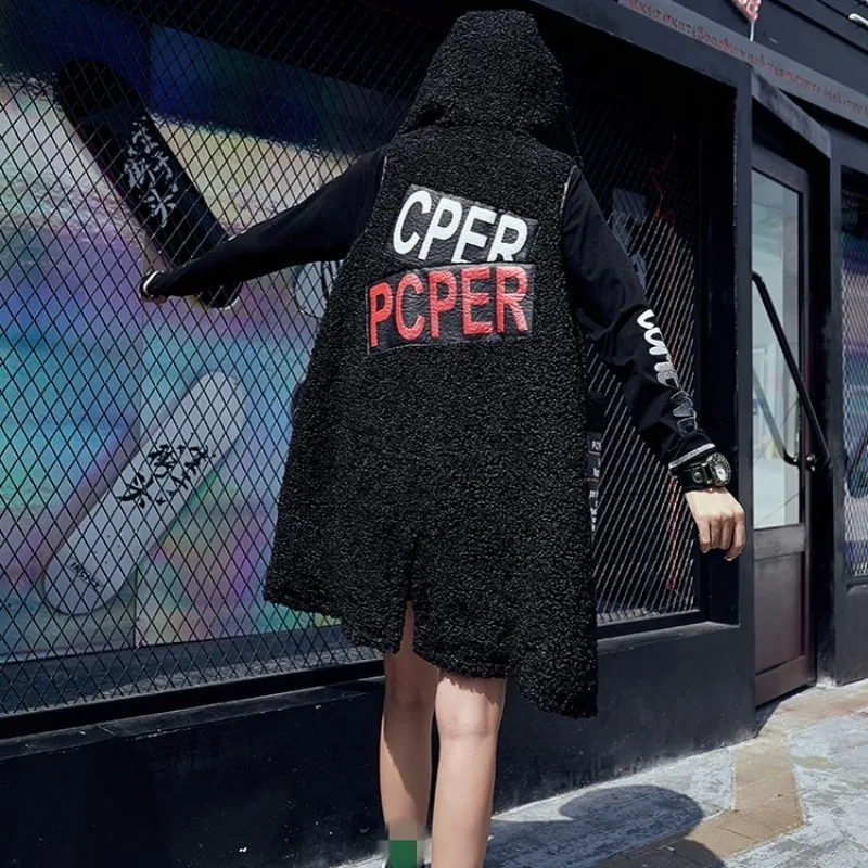 Уличный стиль куртка на молнии с капюшоном без рукавов Женская мода 2020 черный