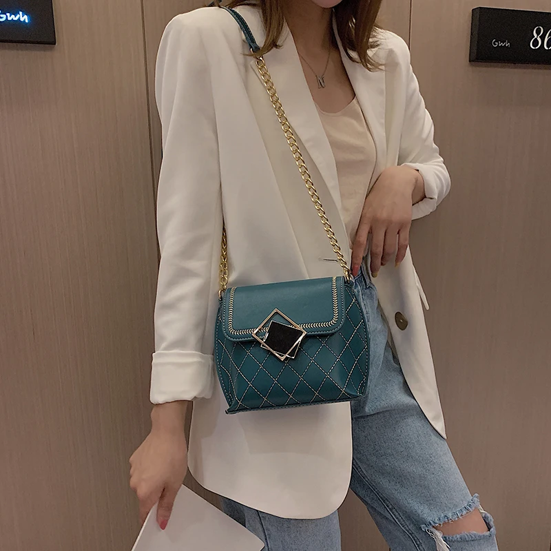 

Advanced feel bag foreign gas bag 2019 popular new Korean version 100 lap oblique satchel rhomboid fashion square bag