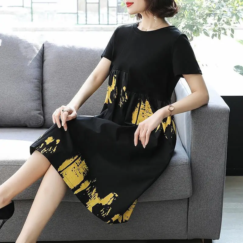 

Cotton 2020 Summer Dress New Skirt Large Size Women's Style Loose-Fitting Fat Sister MM Slimming Dress