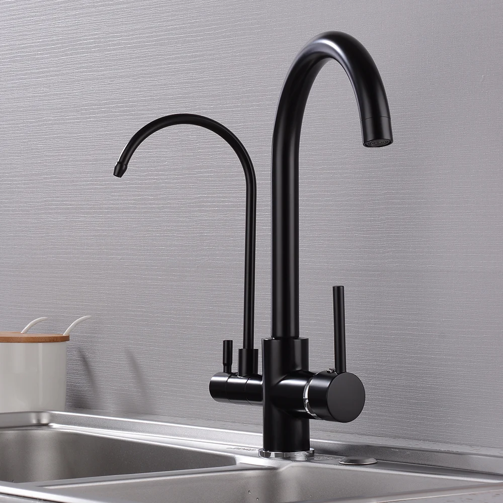 New style Black Kitchen Water Purifica Faucet with Filtered Water Right angle Double Spout Kitchen Tap Bronze Sink Mixer Crane