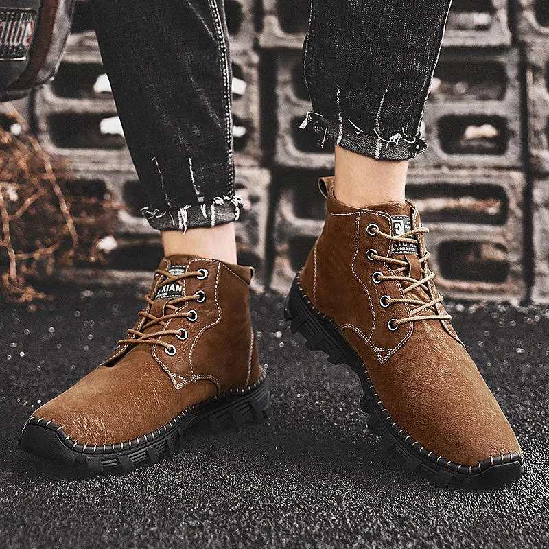 Демисезонные мужские ботинки модная походная обувь с мехом брендовые уличные