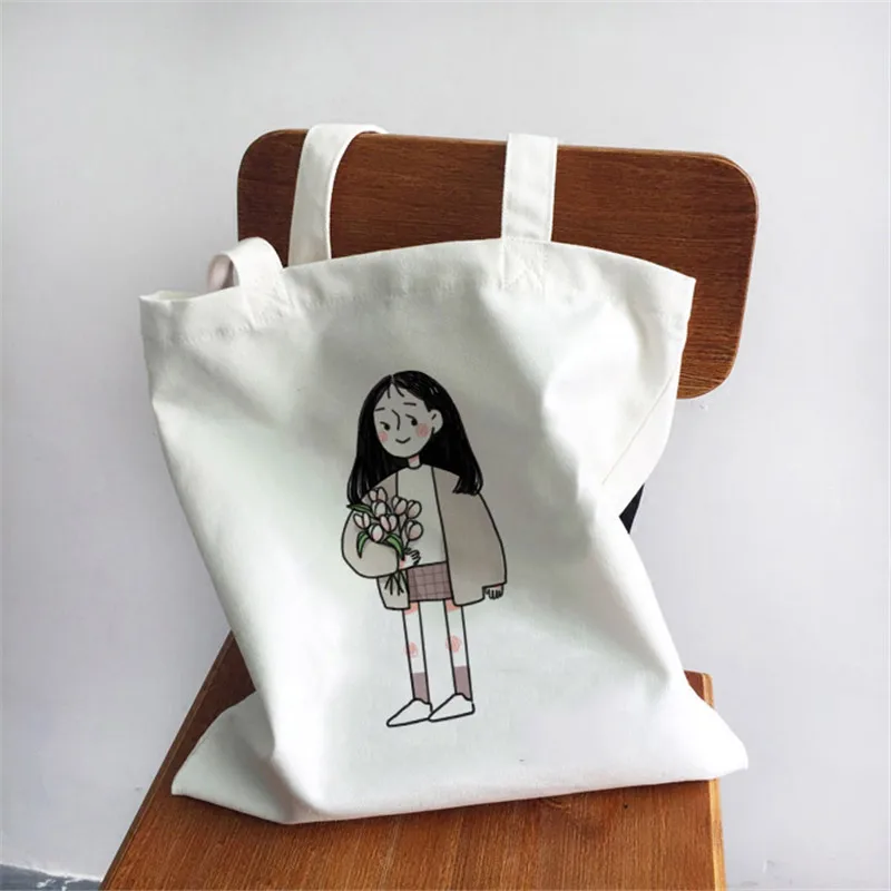 

Women travel Handbags Cartoon Pritn Canvas Shopping Tote Bag Reusable Shoulder Shopper Bags High Capacity Ladies Canvas Bags