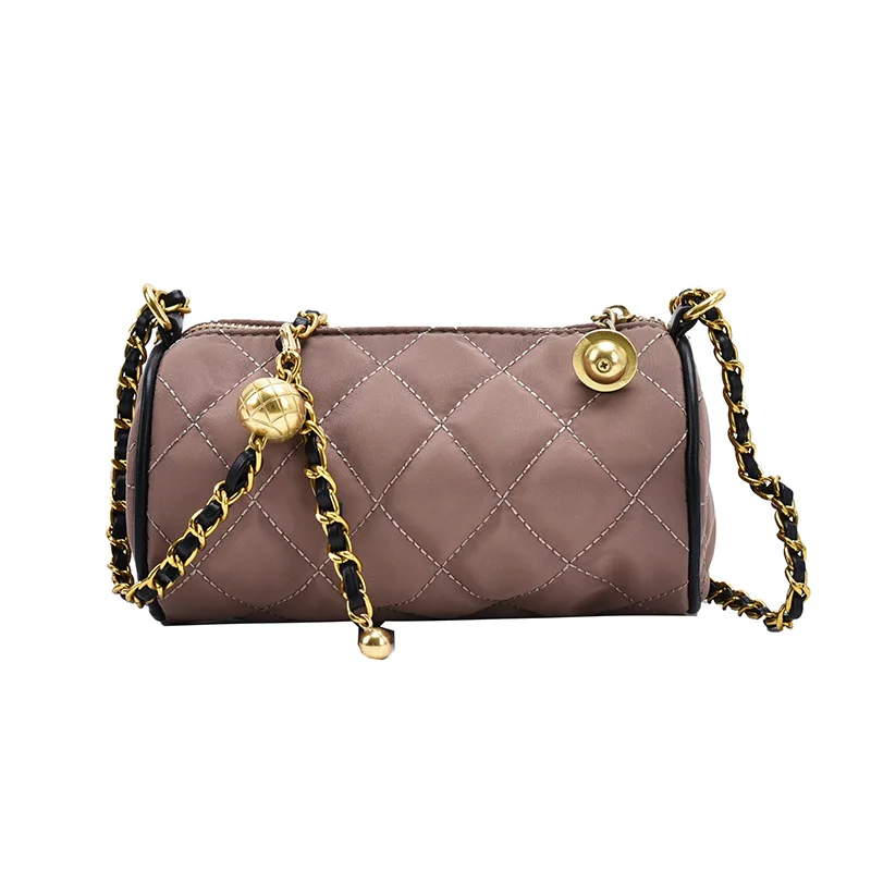 

High Quality Nylon Chains Women Messenger Bags Luxury Designer Mini Shoulder Bags Cylindrical Crossbody Bags For Ladies Clutch