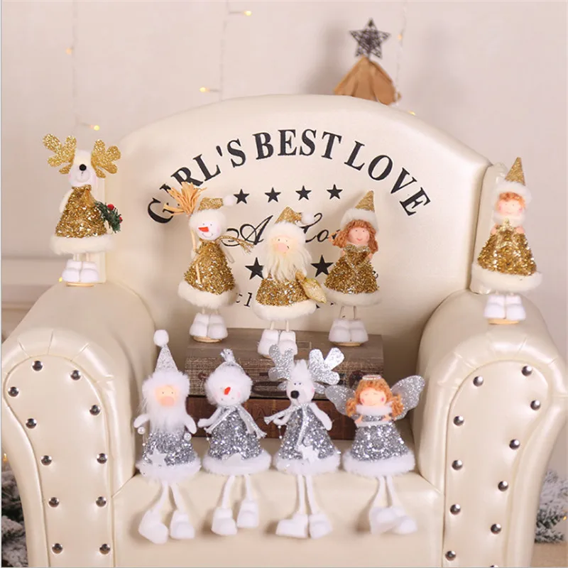 

Новое Рождественское украшение, Золотая Серебряная кукла, ангел для пожилых, украшение для куклы, украшение для рождественской елки, кулон, ...