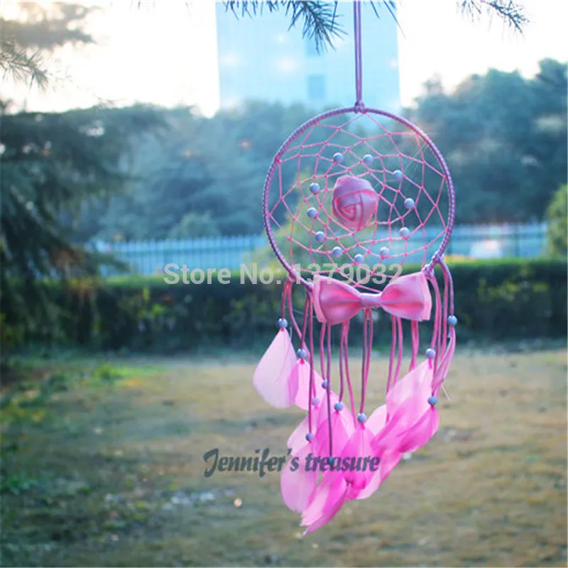 

Новые модные ювелирные изделия ярко-розовый Ловец снов колокольчики в индийском стиле цветок бант перо кулон Ловец снов подарок