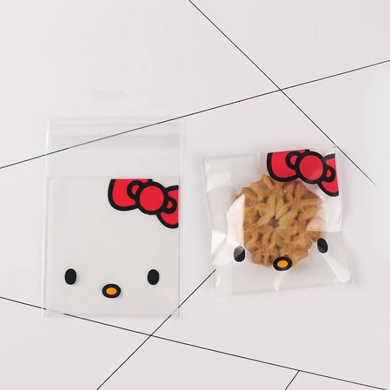 100 шт hello kitty домашняя прозрачная сумка самоклеящиеся пакеты печенье конфеты