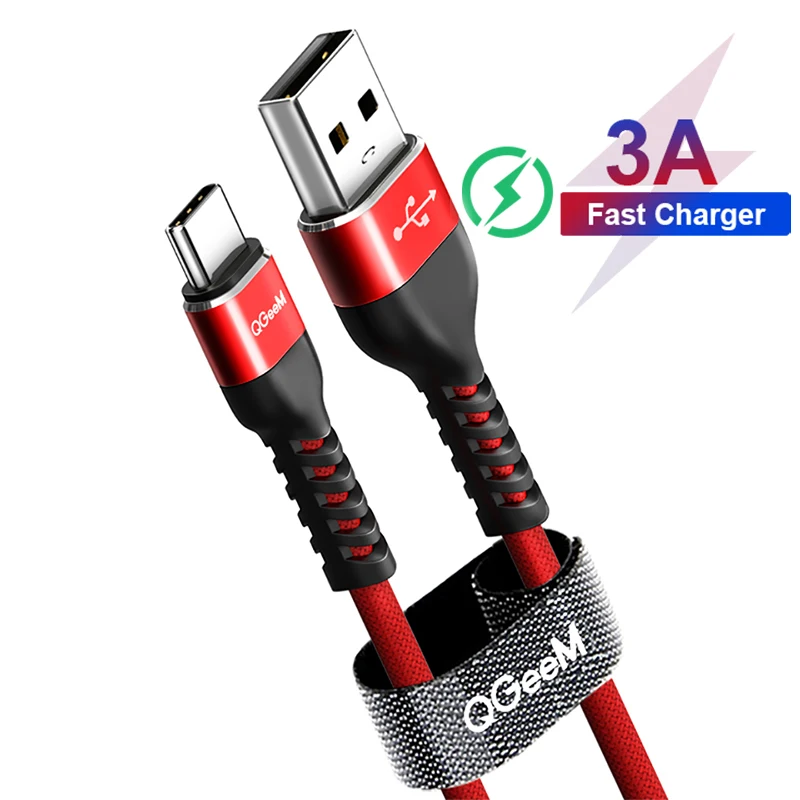QGEEM usb type-C кабель USB-C для быстрой зарядки мобильных телефонов USB кабель для samsung Galaxy S9 huawei mate 20 Xiaomi usb type-C - Цвет: RED-RED