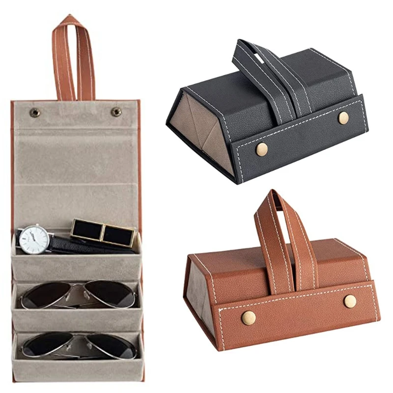 

3 Slots Foldable PU Leather Sunglasses Eyeglasses Travel Organizer Case Display 066C