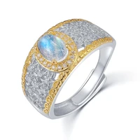 new engagement moonstone ring two tone plated jewelry 0 75ct natural rainbow moonstone ring 925 pure silver ring