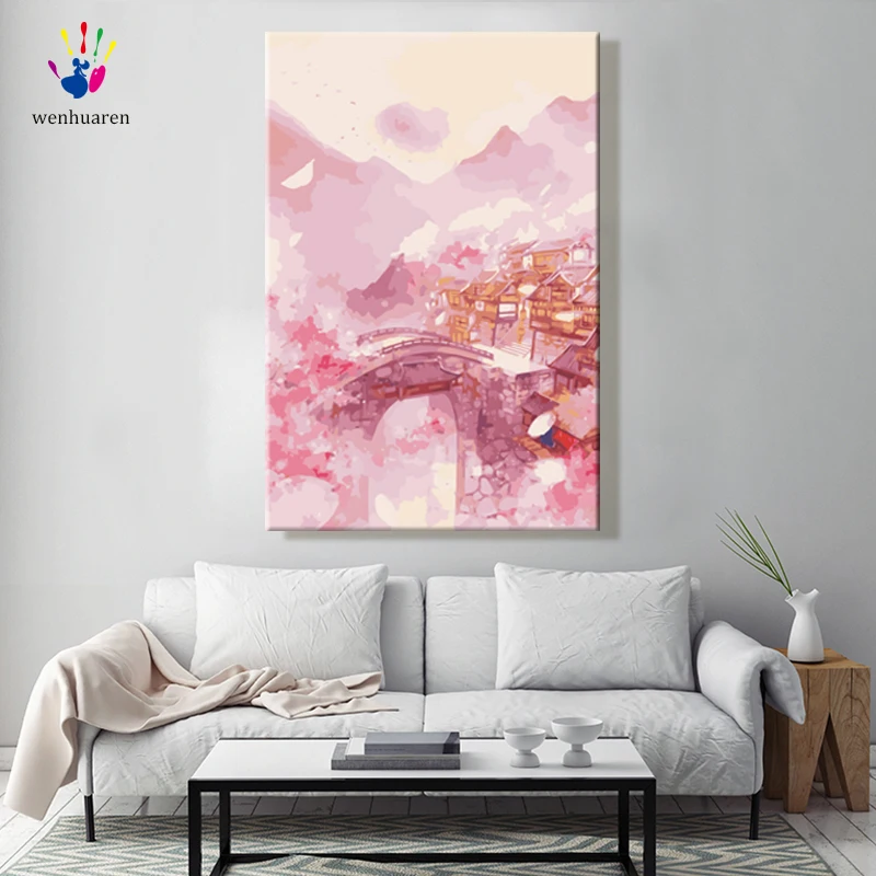 Paint by numbes художественная живопись по номерам розовая Акварель персиковый цвет
