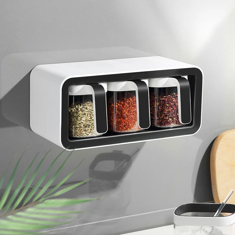 

Seasoning Box Set Wall-Mounted Free Punching and Space-Saving Household Kitchen Shelf Combined Storage Box 800/1200ML LBS