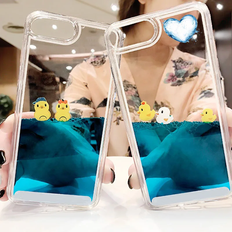 Роскошный чехол из 3D плавающая уточка для iPhoneXS животных динамичный, жидкий песок чехол для iPhone 5 5S 5SE 6 6S 7 8 Plus чехлы для телефонов