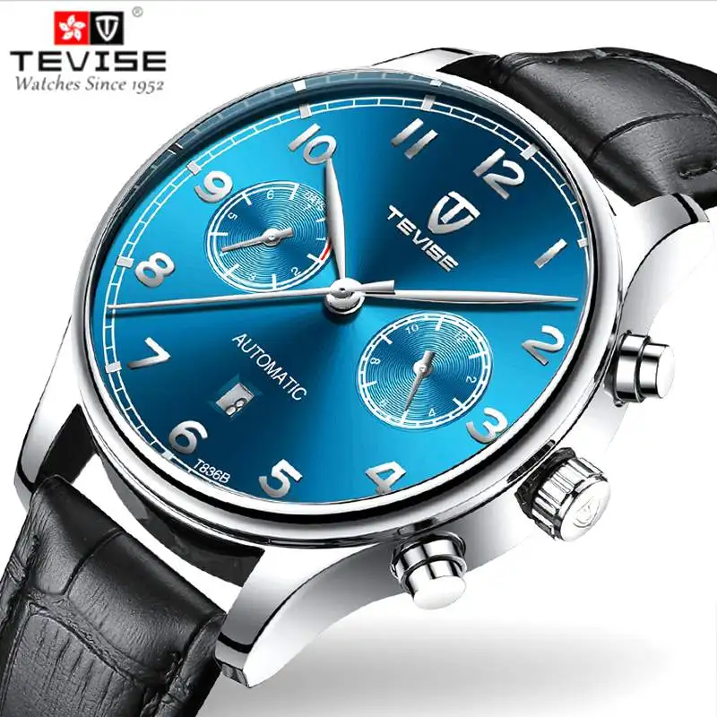 TEVISE модные мужские часы для мужчин кожаный пояс механические Топ бренд наручные