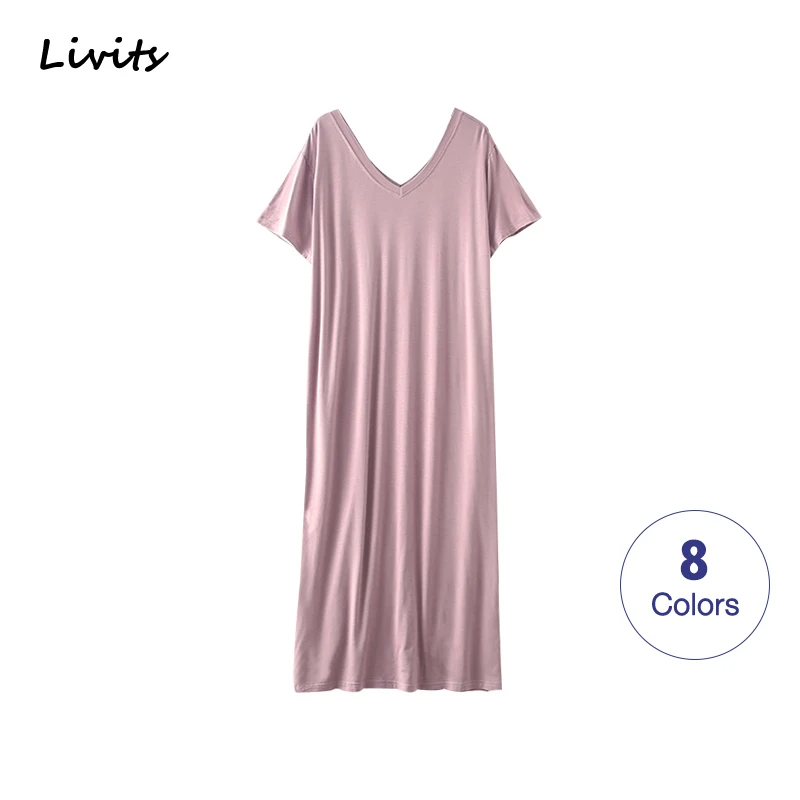 Для женщин пижамы эластичный модал ночная рубашка одежда для сна с v образным